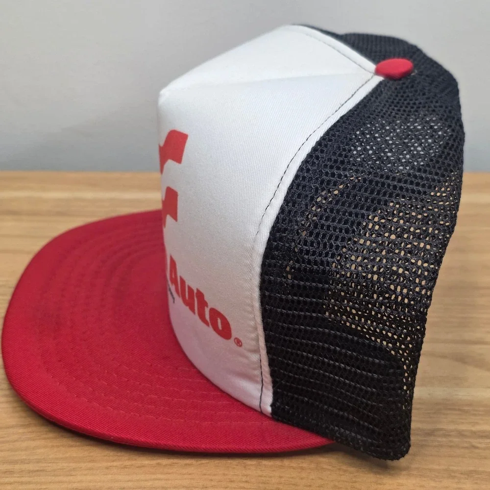 Vintage Western Auto‎ Trucker Hat Mens OSFA Red White Black Racing Mesh Cap 80's